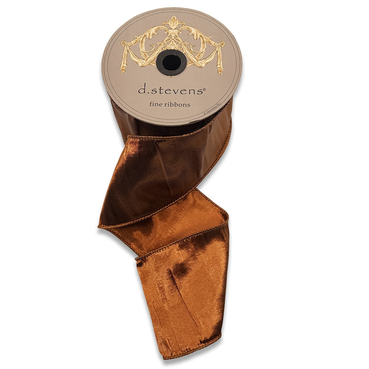4 inch wide metallic copper dupion ribbon on a d.stevens spool.