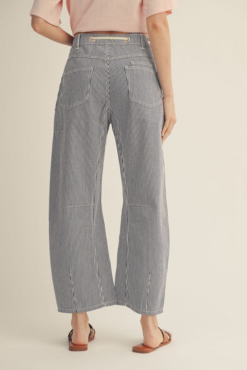 Kylie Drawstring Waist Stripe Barrel Pants