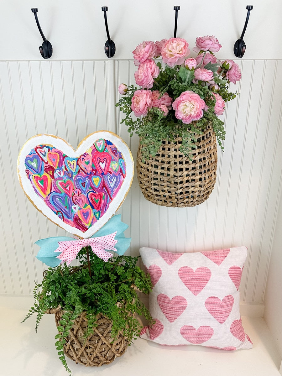 Messy Heart of Hearts stake featuring a dark red heart with white polka dots and distressed edges.