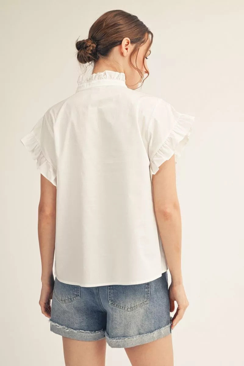 Leah Drop Shoulder Button Down Solid Woven Top