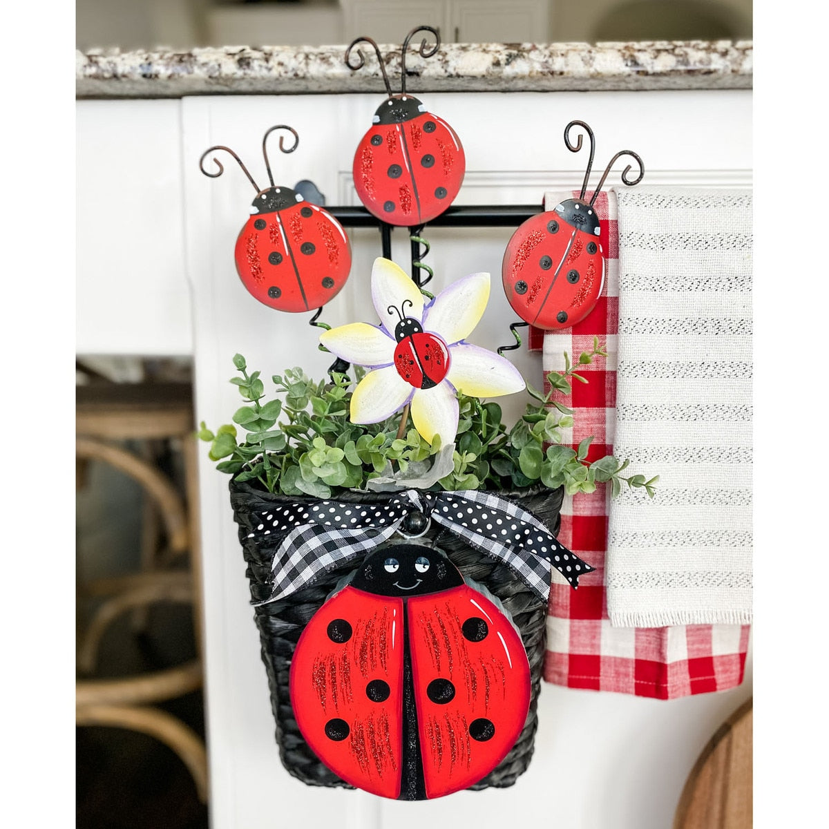 Mini Ladybug charm pendant with red body, black spots, white wings, and gold-tone bail.