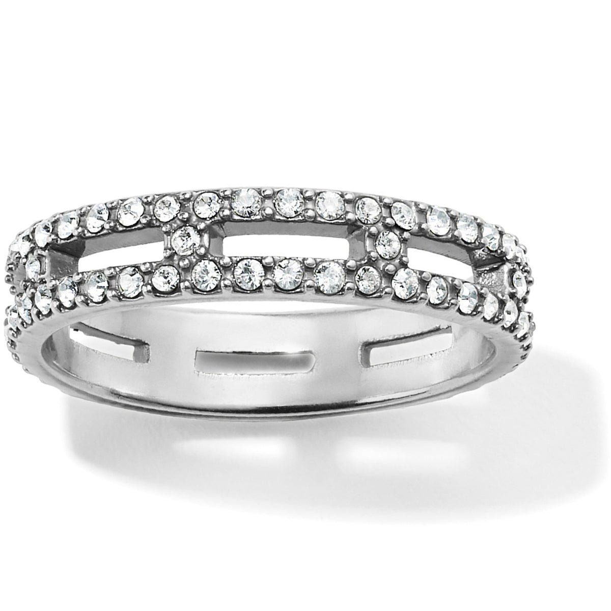 Silver plated ring with fine quality crystal stones in a delicate band.