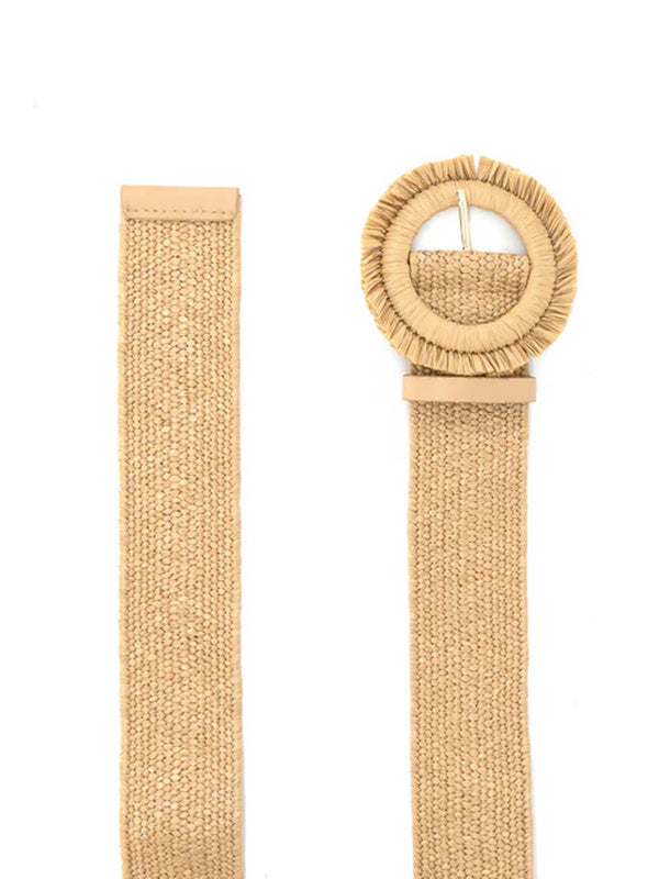 Elastic straw belt in natural tan with a simple buckle closure.