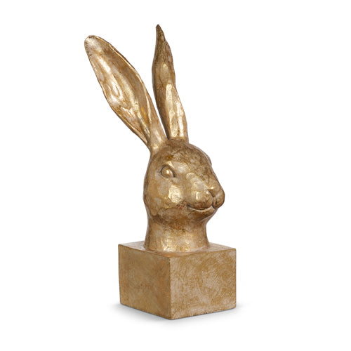 Resin gold bunny bust measuring 3.75 inches wide by 10.5 inches tall.