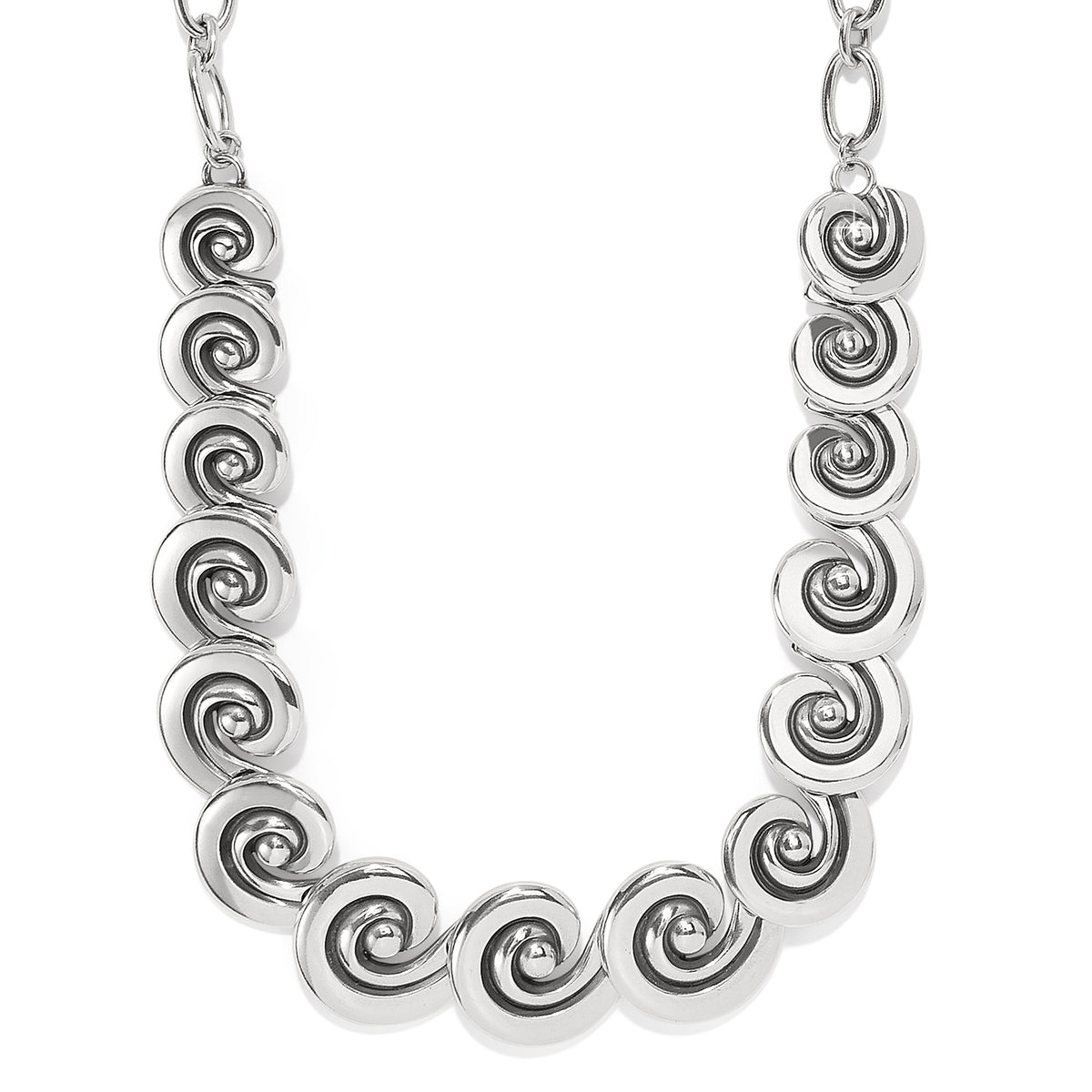 Silver plated adjustable swirl necklace with lobster claw closure