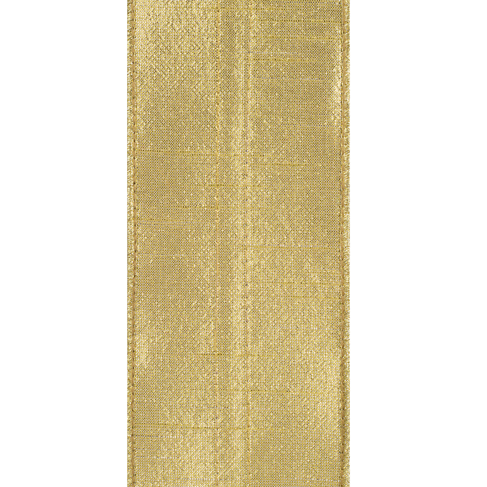 Gold deluxe fused metallic wired edge ribbon with a fringe trimmed center.