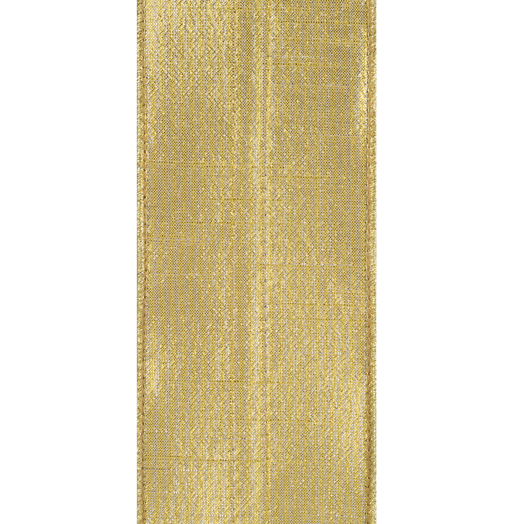Gold deluxe fused metallic wired edge ribbon with a fringe trimmed center.