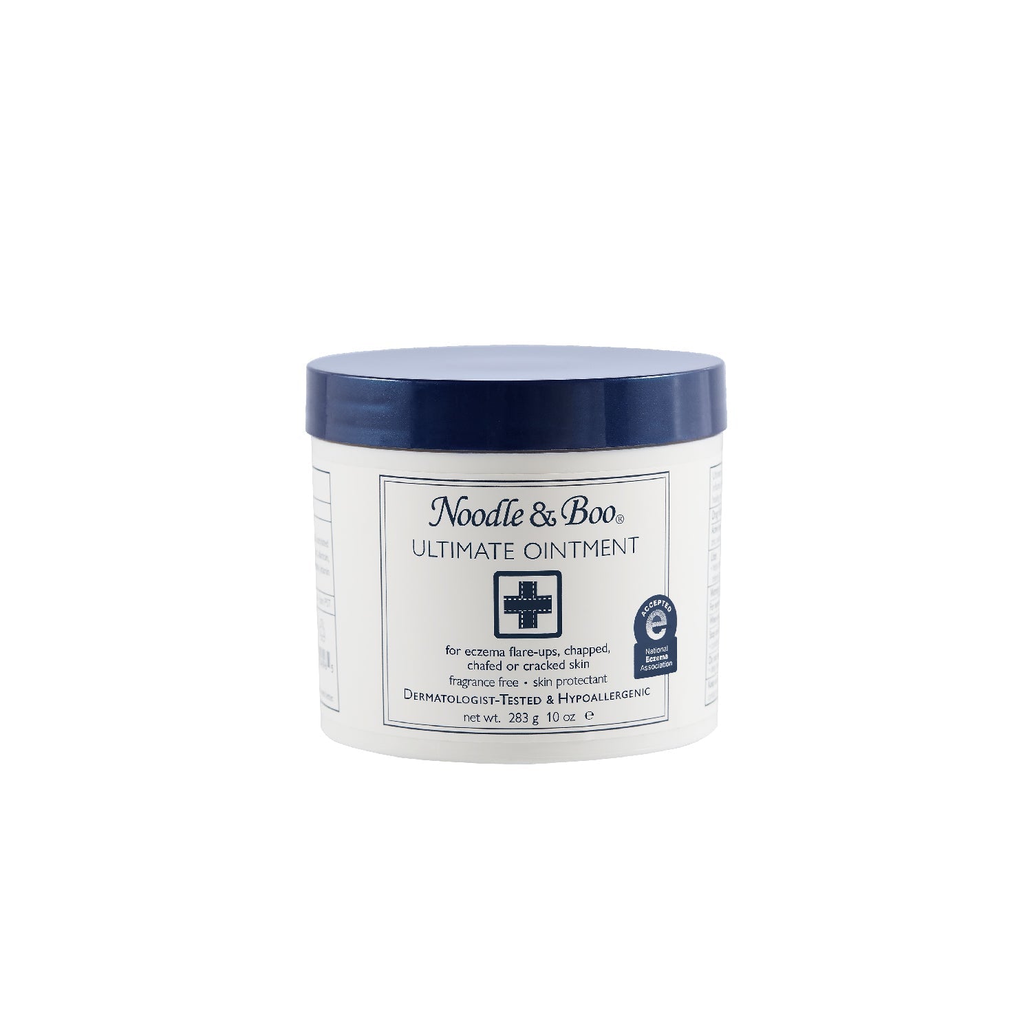 Noodle & Boo Ultimate Ointment in a 10 oz white jar with a navy blue lid.