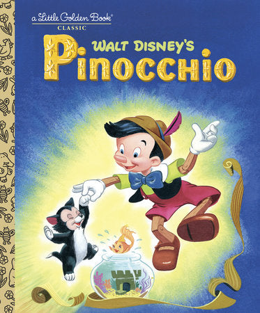 Hardcover Little Golden Book titled Pinocchio with vintage-style illustrations on the cover.