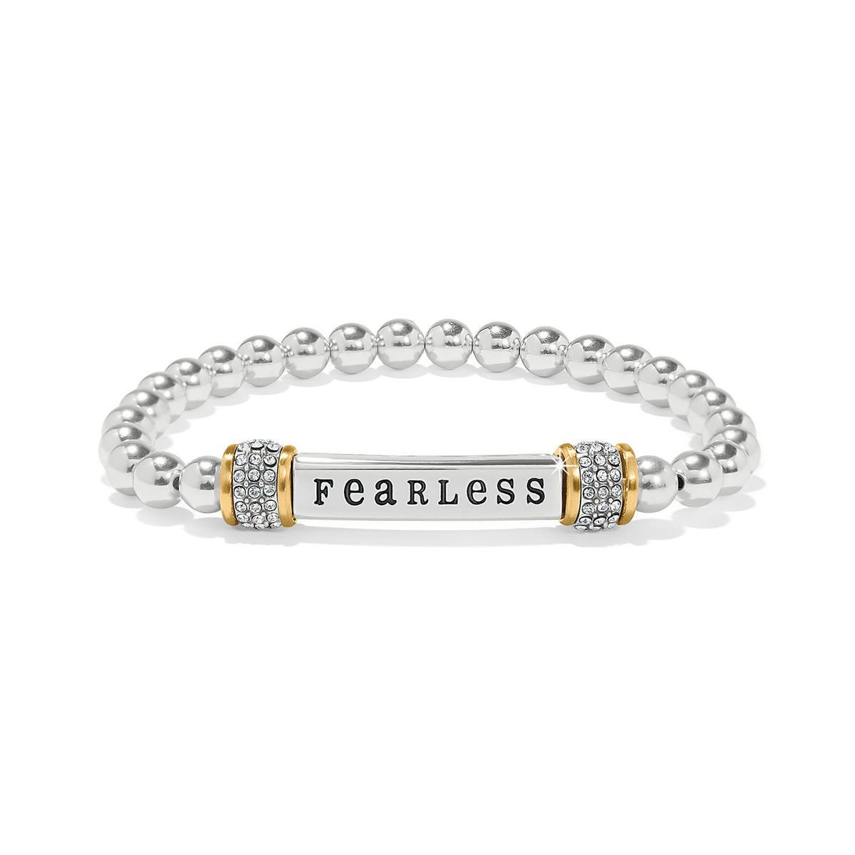 Stretch bracelet with silver-gold two-tone finish featuring fine quality crystals in a circular silhouette.