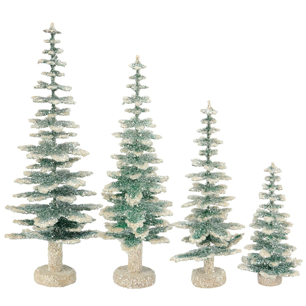 Paper Evergreen tree with mica glitter accents on a flat stand