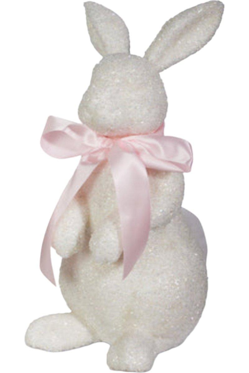 White glitter foam bunny with polyester fur standing on a plastic base