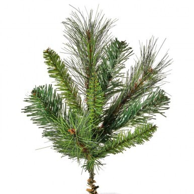 12-inch Belgium mix artificial pine spray with varied green needle textures and a brown stem.