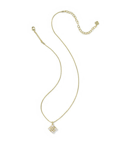 Gold Dira Pearl Short Pendant Necklace with a diamond-shaped medallion and freshwater pearl accent.