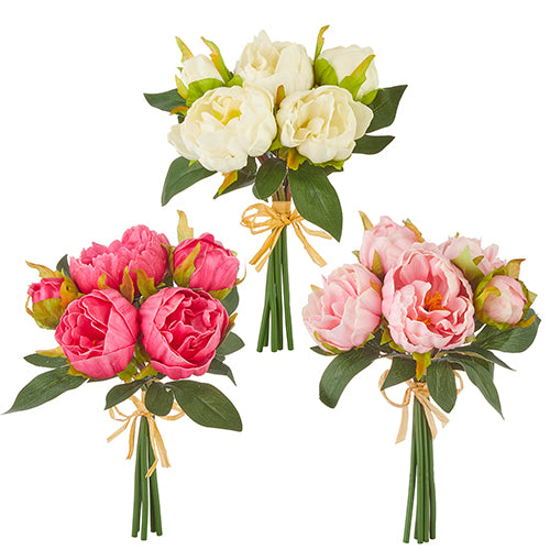 Ten-inch real touch peony bundle made of foam and polyester with a natural pink floral silhouette.