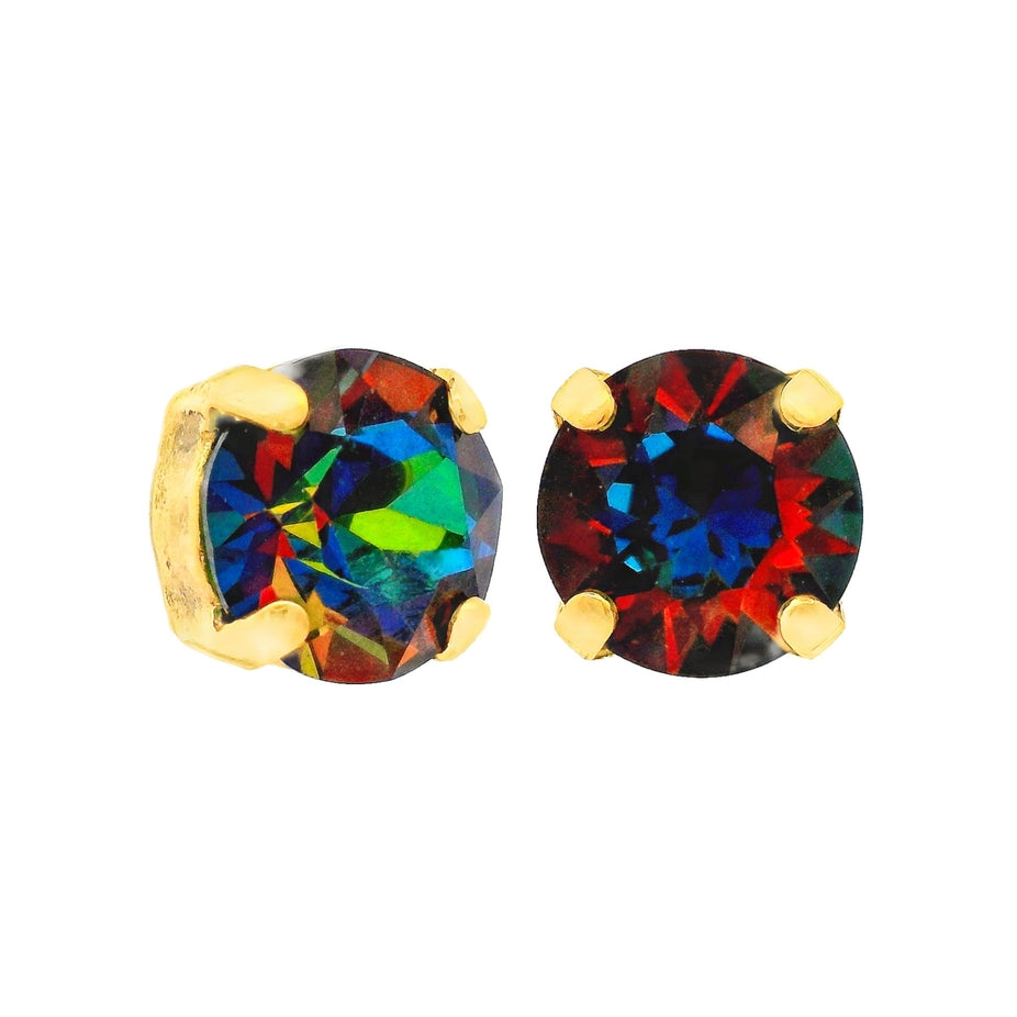Oakland stud earrings with antique gold plated brass base and high-quality crystals in a bohemian style.