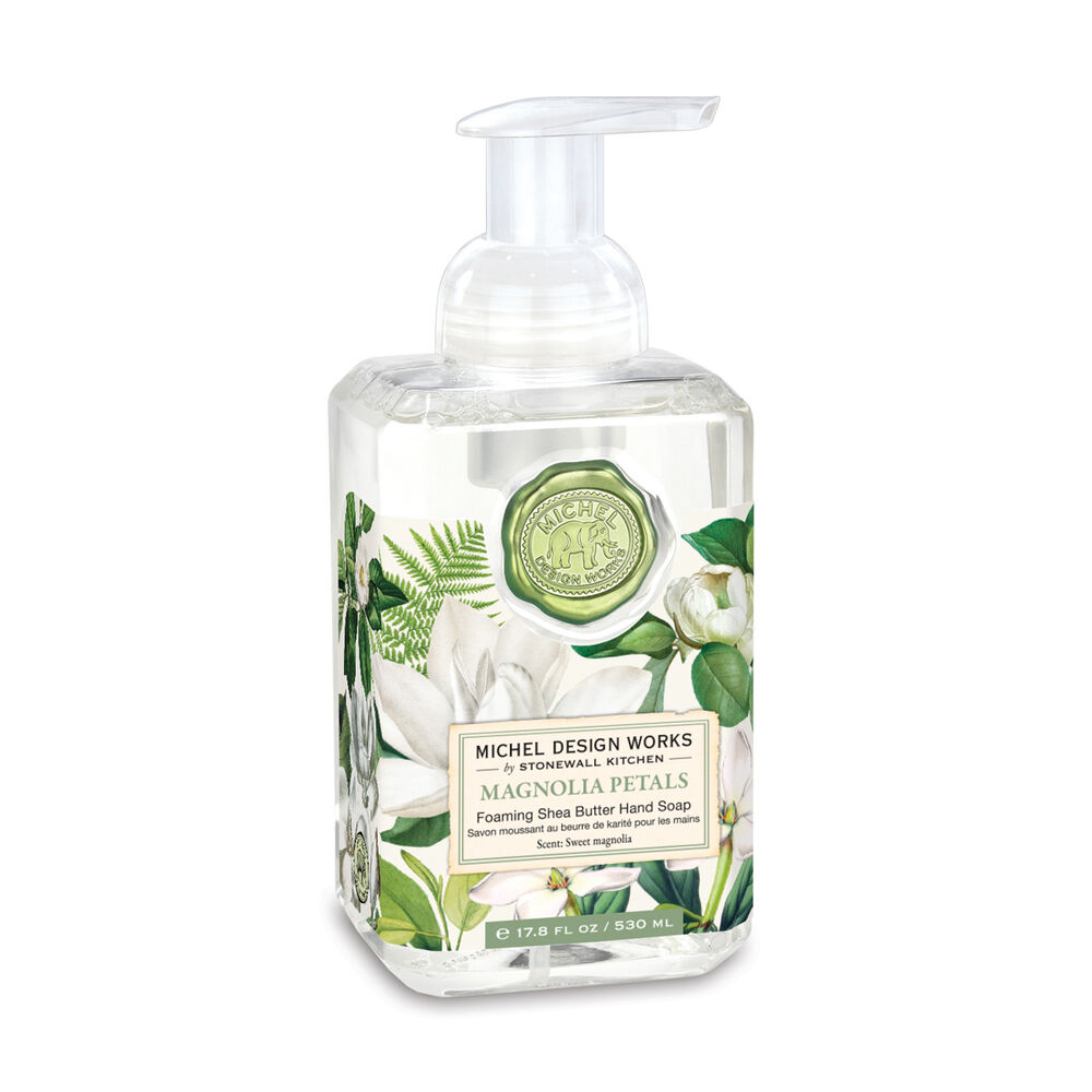 Foaming hand soap dispenser with a white bottle body.