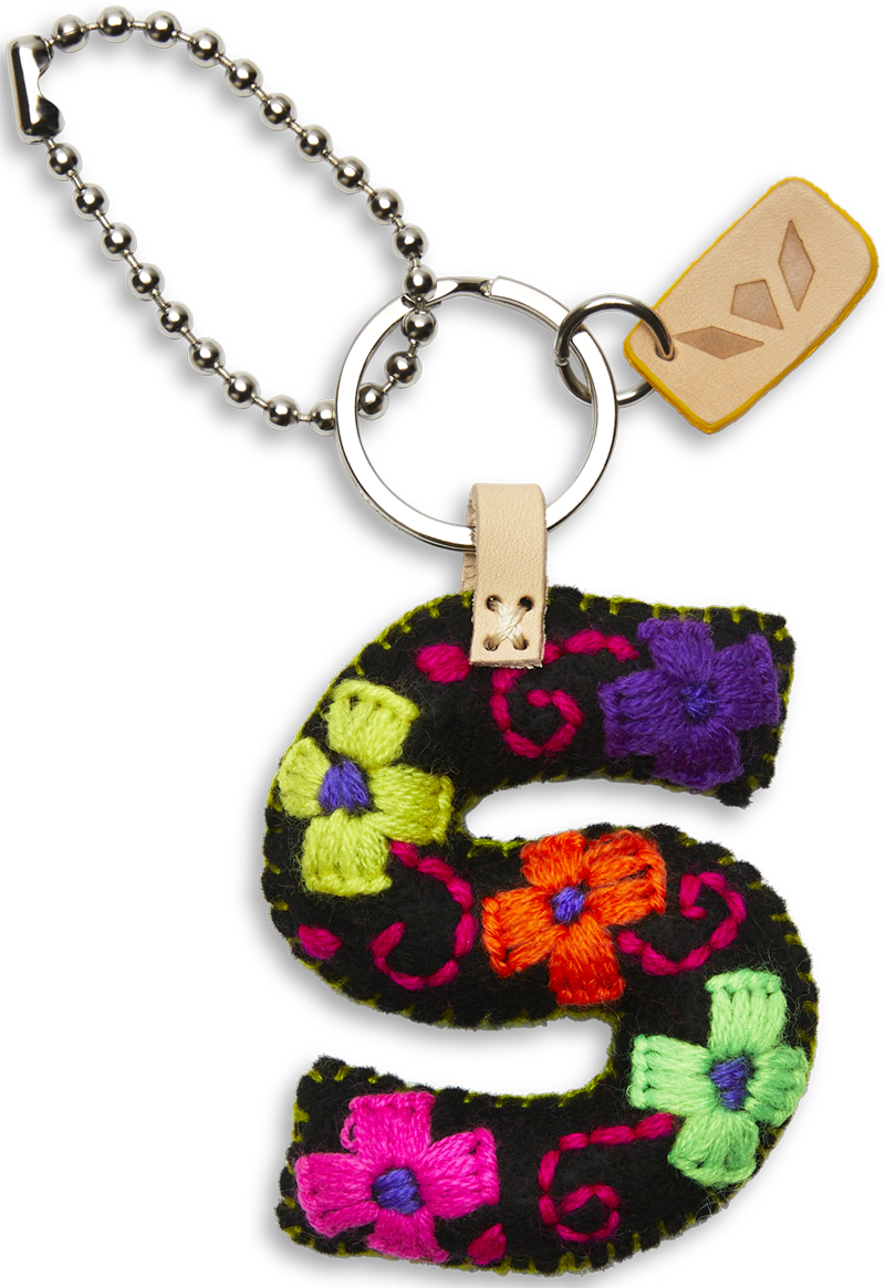 Felt letter charm in bright yellow with attached silver chain