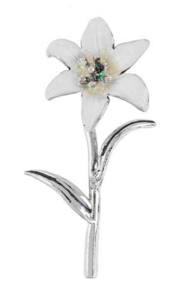 Spring Lily Charms necklace featuring a silver-toned lily flower pendant with green leaf accents on an adjustable chain.