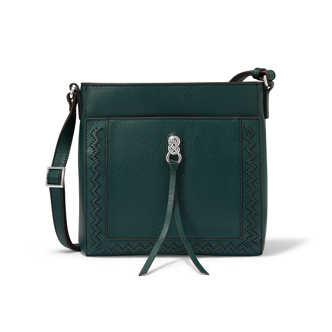 Dark green leather Astrid Organizer Bag with silver Interlok hardware and adjustable strap.
