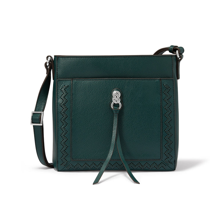Dark green leather Astrid Organizer Bag with silver Interlok hardware and adjustable strap.