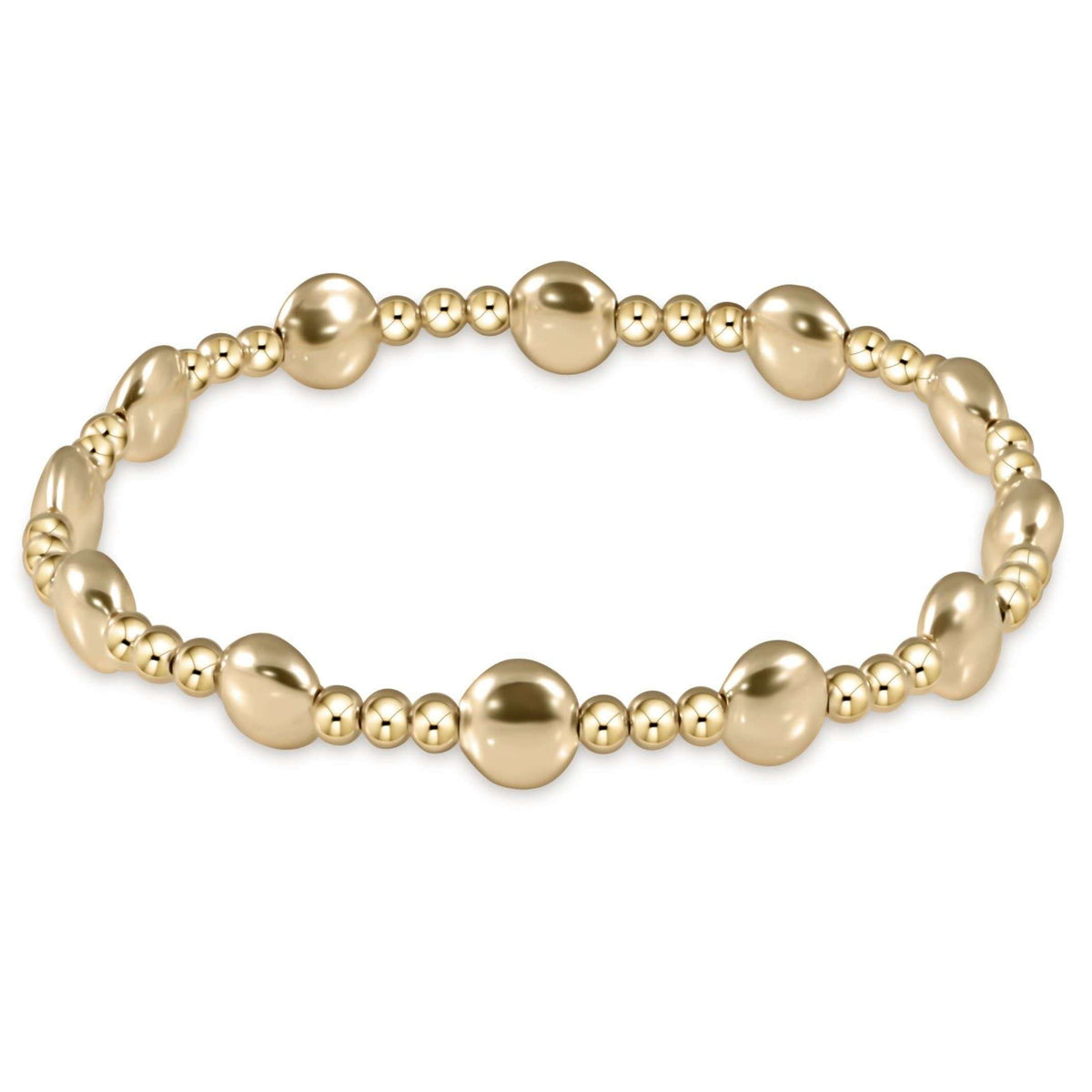 Honesty Gold Sincerity Pattern 6mm Bead Bracelet with 14kt gold-filled beads on elastic.