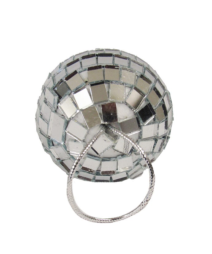 2-inch miniature mirrored disco ball glass ornament with a silver hanging string.