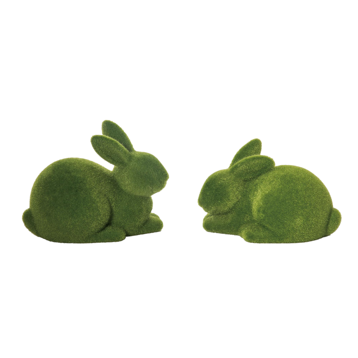 Large T/C Moss flocked bunny figurine in dark green with white speckled texture and rounded silhouette.