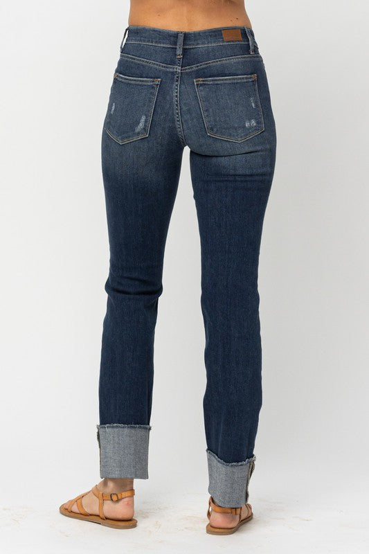 Lisa Mid Rise 4" Cuff Minimal Destroy Straight