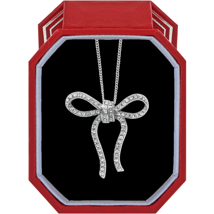 Silver plated Illumina bow necklace with fine quality crystals in an exclusive red Brighton box.