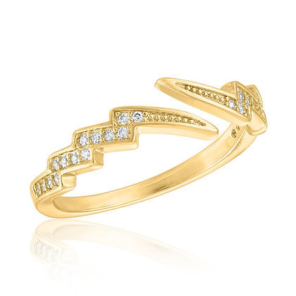 Gold layered ring featuring a lightning bolt stone set in an open band.