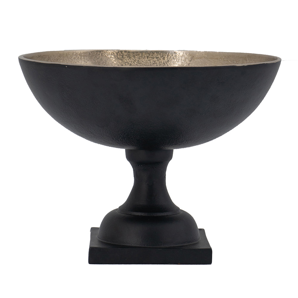 Round aluminum bowl with a footed base
