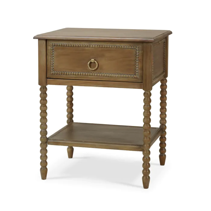 Cholet bedside table in straw wash finish with natural woven texture.