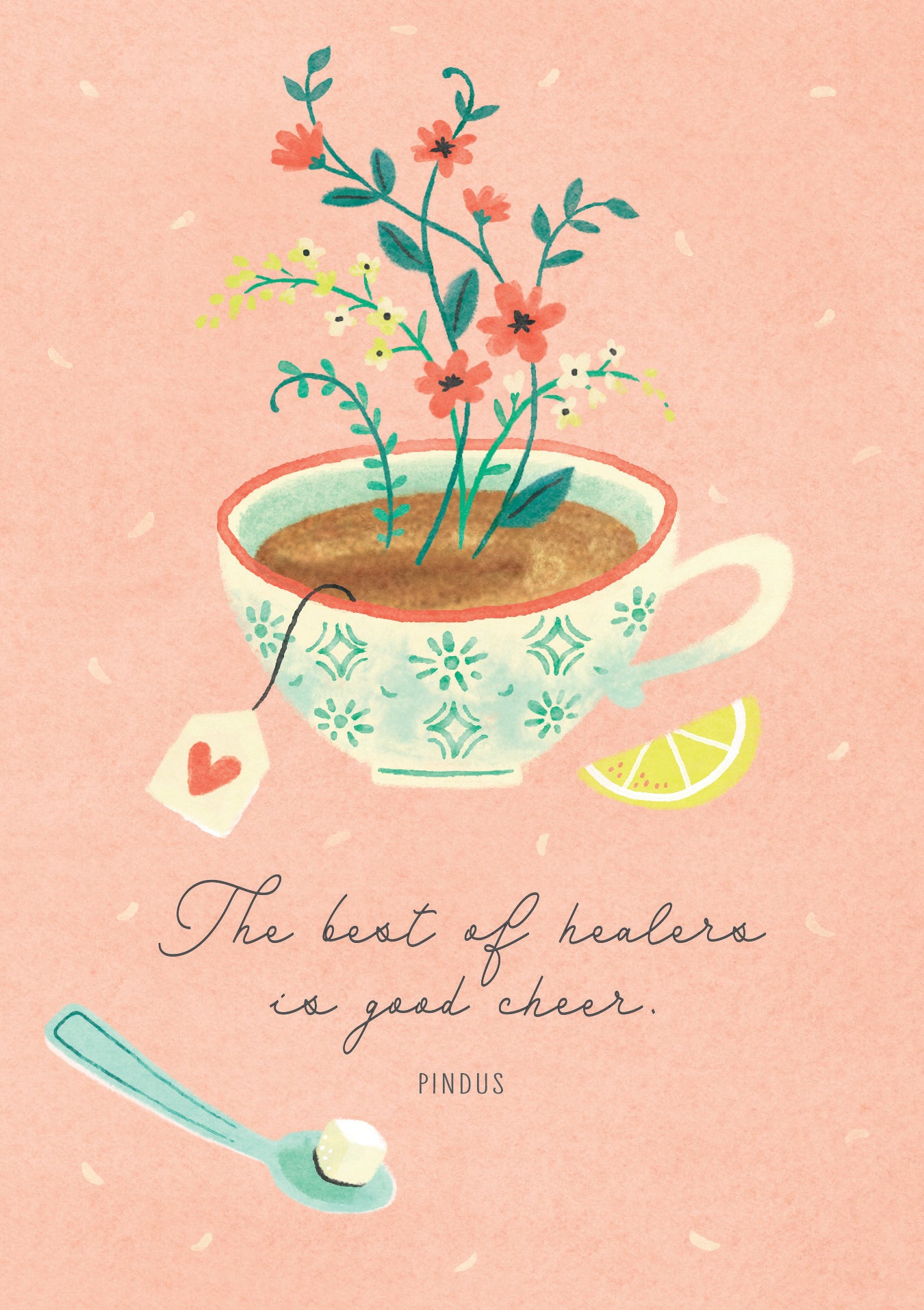 Magic Healing Tea card made from recycled materials with a comforting design.