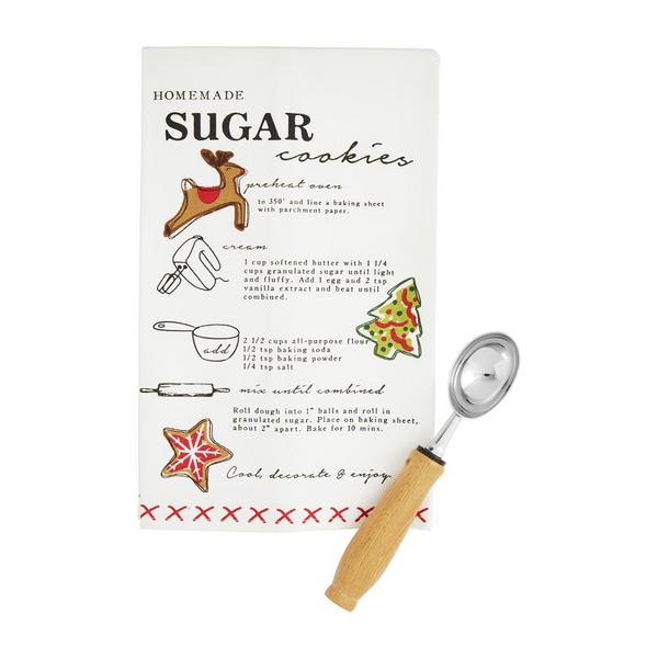 Cotton recipe towel set with Christmas sugar cookie print in kraft bag