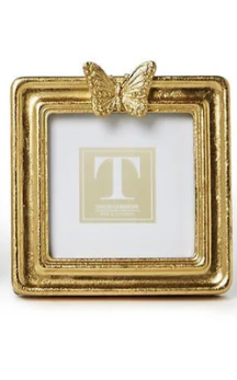 Golden butterfly-shaped resin photo frame with gold leaf finish
