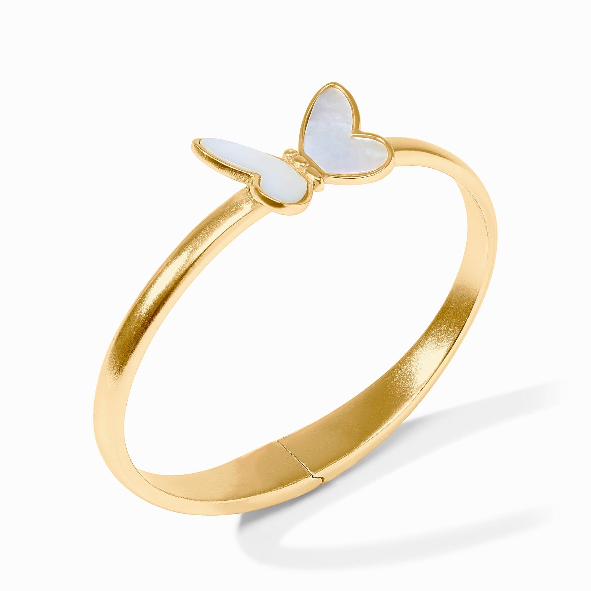 Papillon hinge bangle in gold plate with mother-of-pearl accents