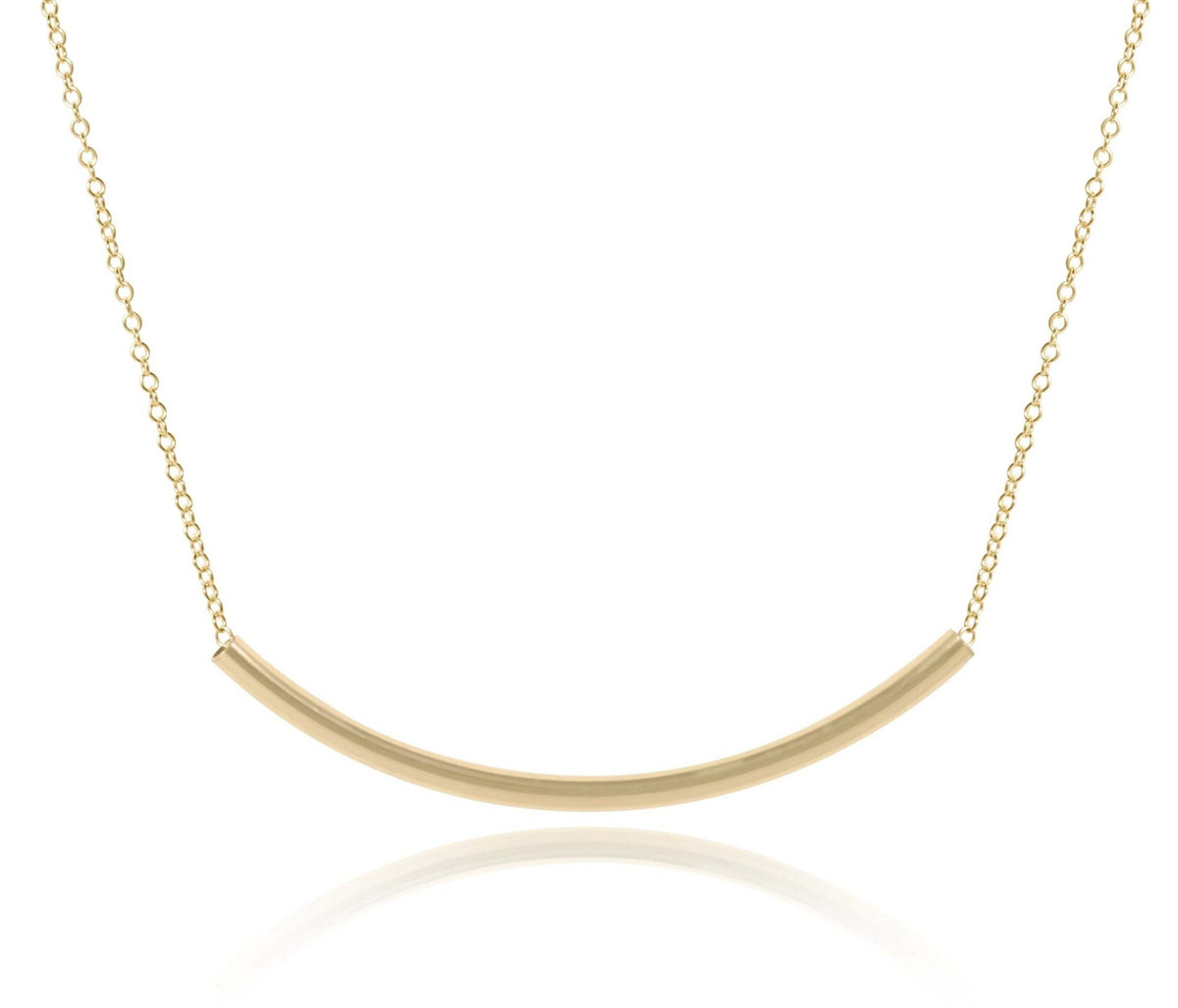 16-inch gold-filled chain necklace featuring a smooth, curved bliss bar pendant.