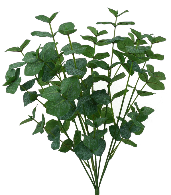 A 19-inch artificial green eucalyptus bush with multiple stems and rounded leaves.