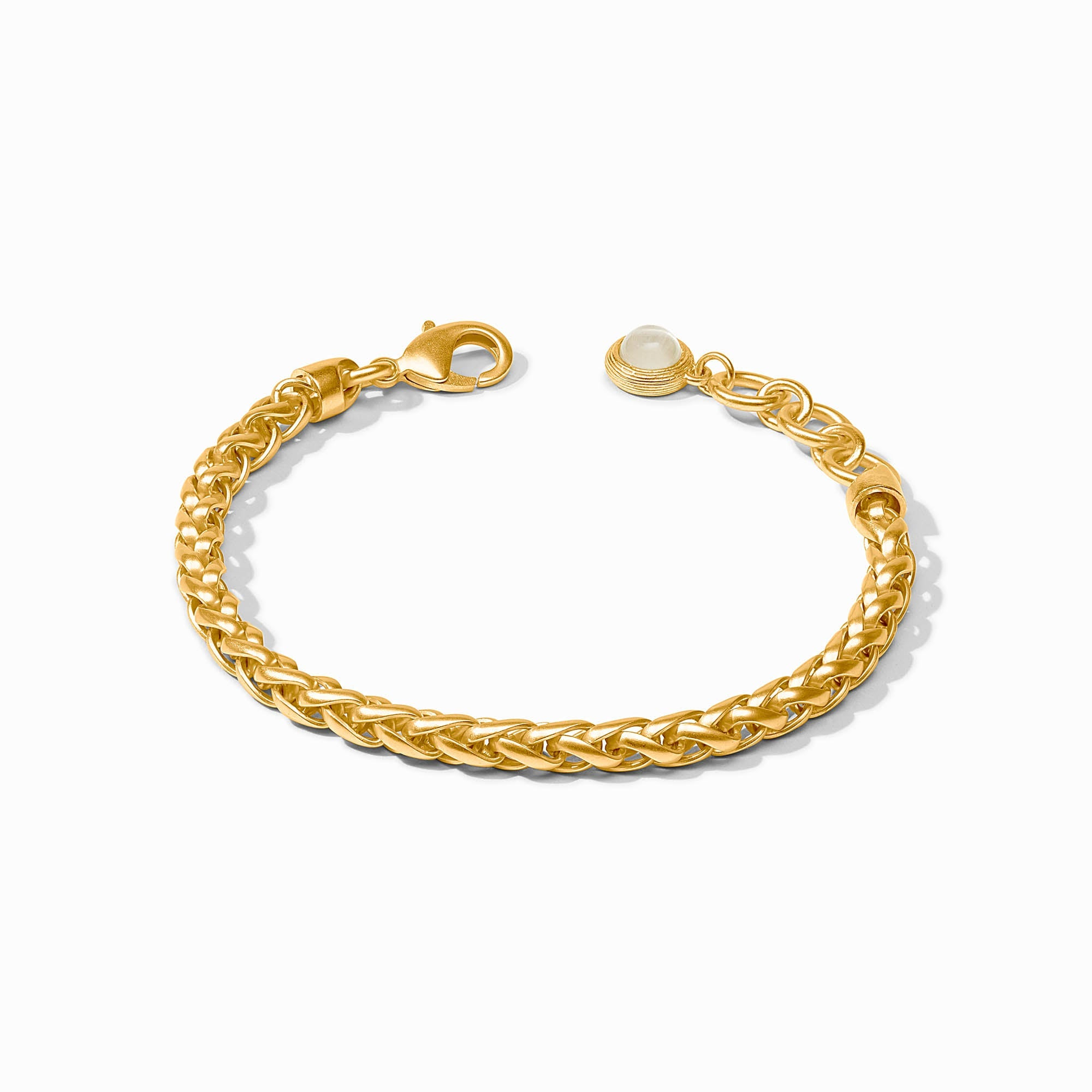 Gold-plated Cobblestone Link Bracelet with a lobster clasp and a round glass stone detail.