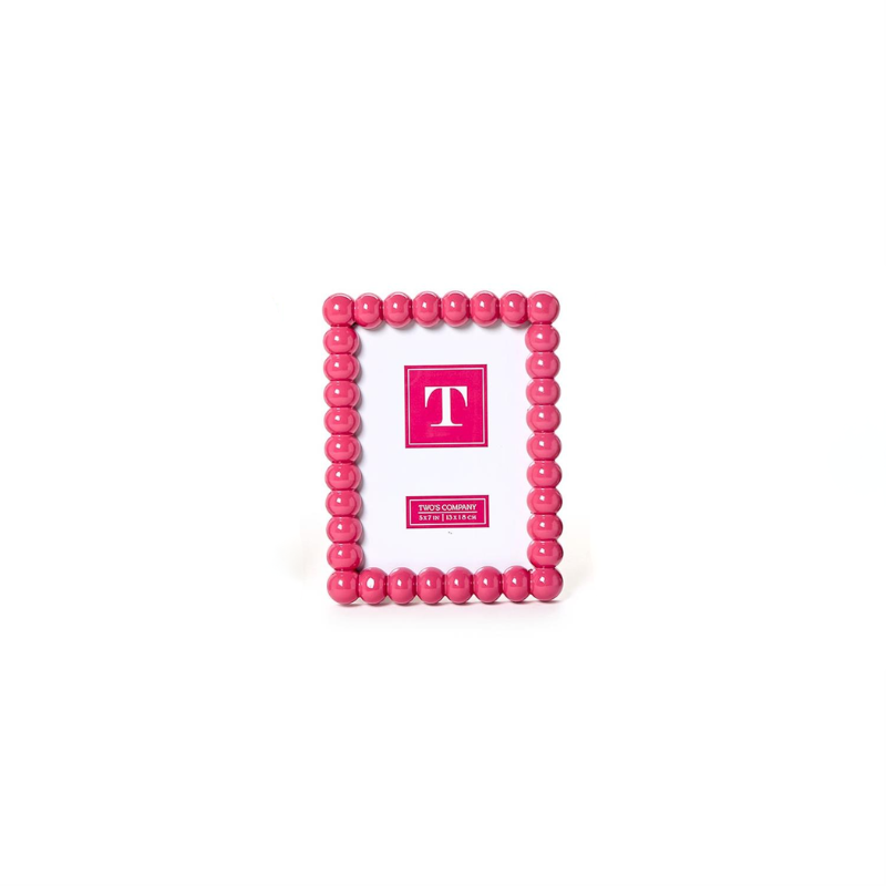 Pink hobnail 5x7 photo frame with a glossy beaded texture, displayed vertically.