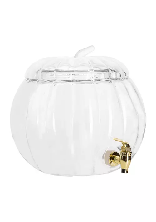 Pumpkin-shaped beverage dispenser with a handle and spout in orange finish
