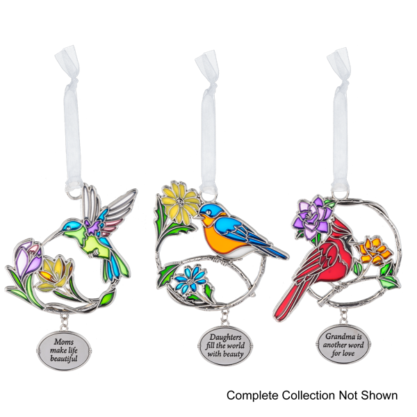 Zinc Blooms & Birds ornament featuring a floral bird silhouette measuring 3.75 inches tall.