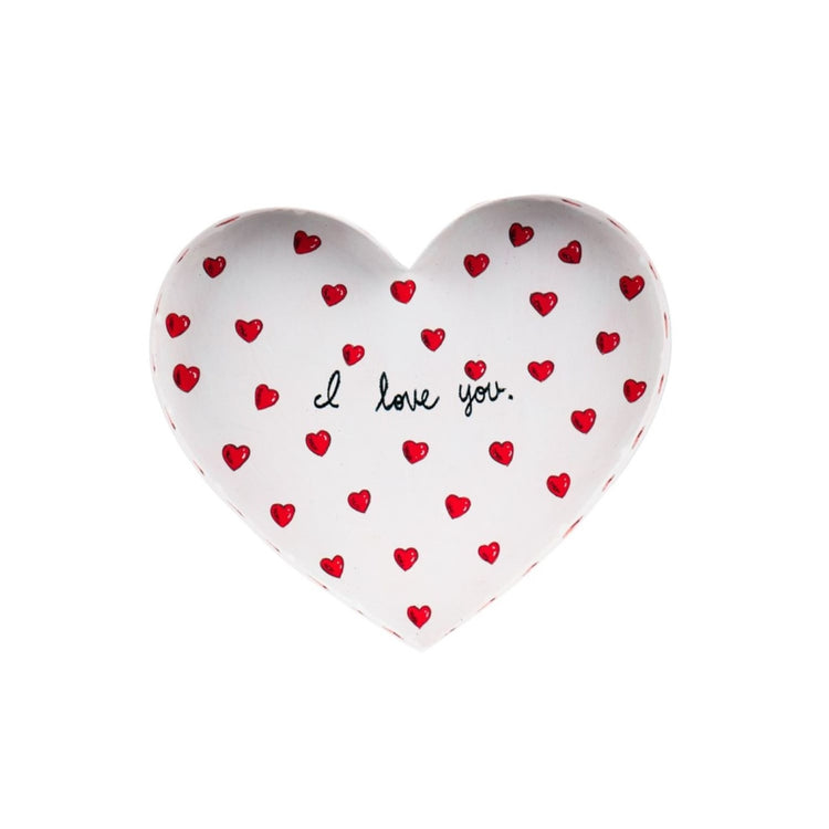 Ceramic heart-shaped serving tray with a glossy finish.