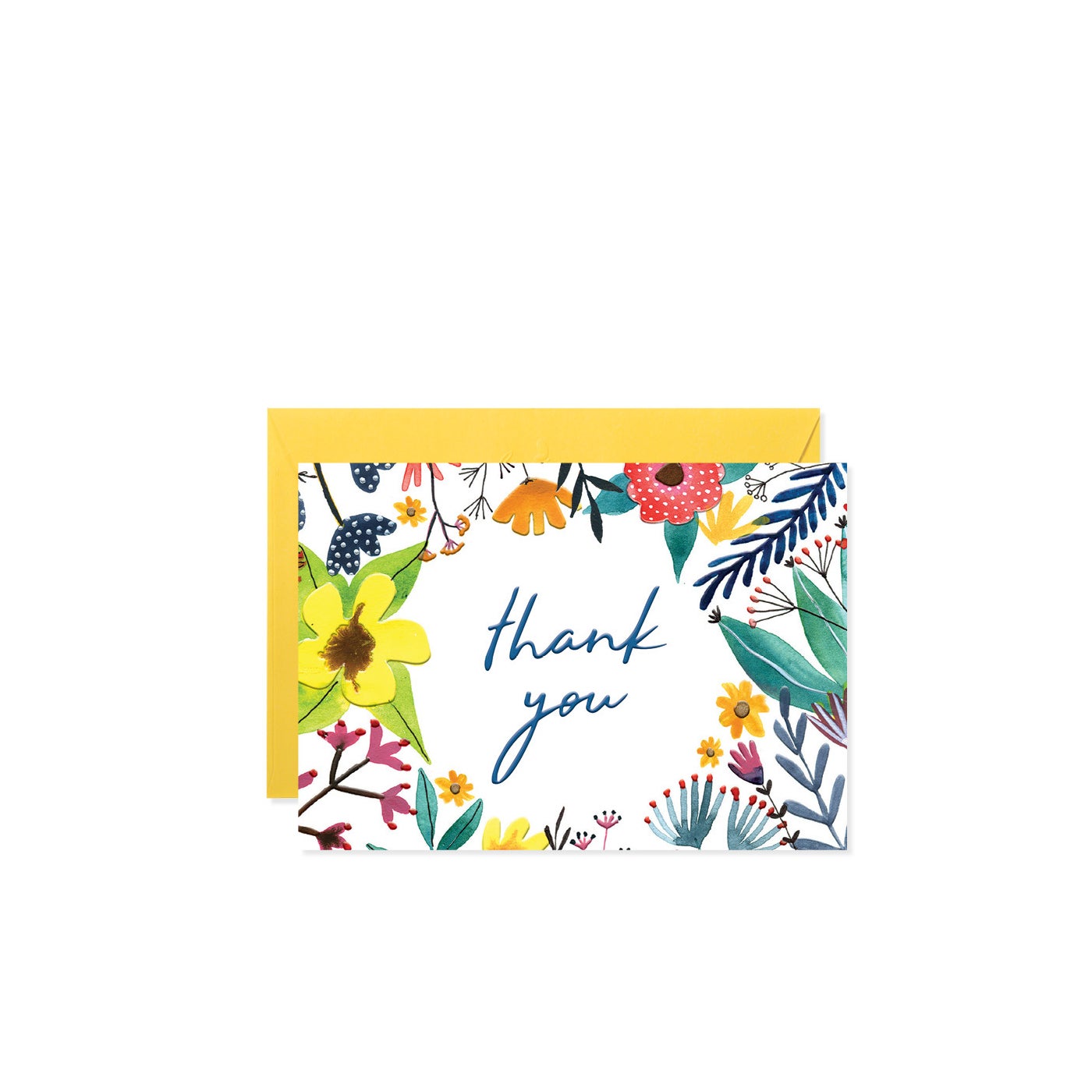 Colorful floral thank you card with vibrant flower patterns on a white background.