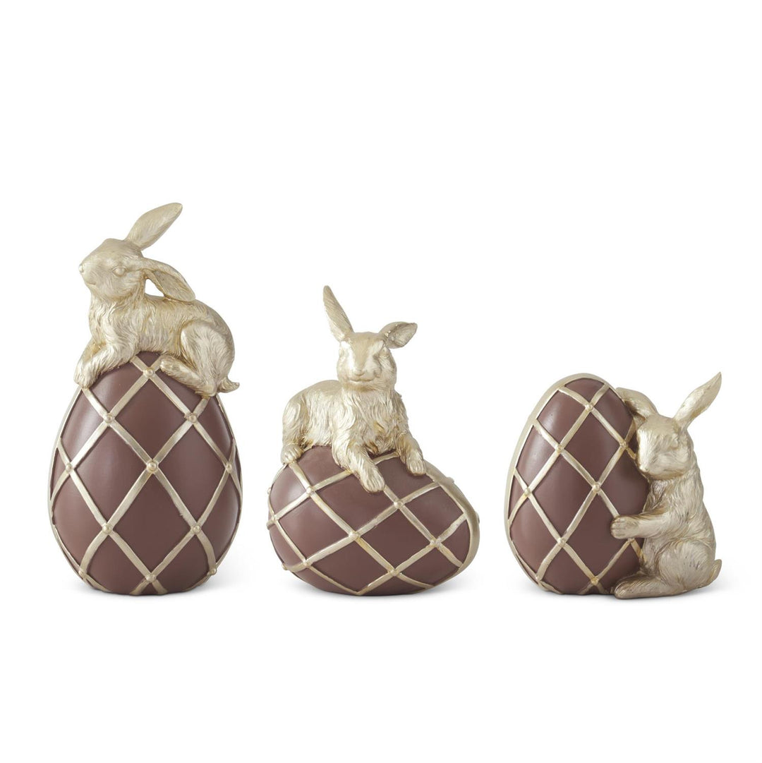 Chocolate & Gold Resin Easter Egg With Gold Bunnies - Sold Individually