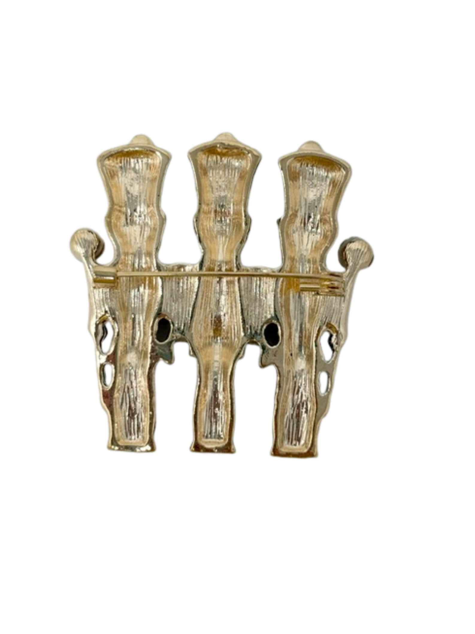 Back view of a gold-tone Nutcracker Bling Brooch showing the textured metal and pin clasp.