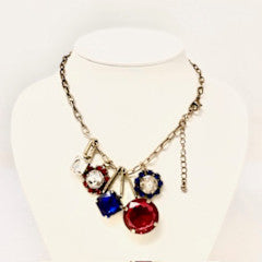 Patriotic Rhinestone Gold Chain Necklace