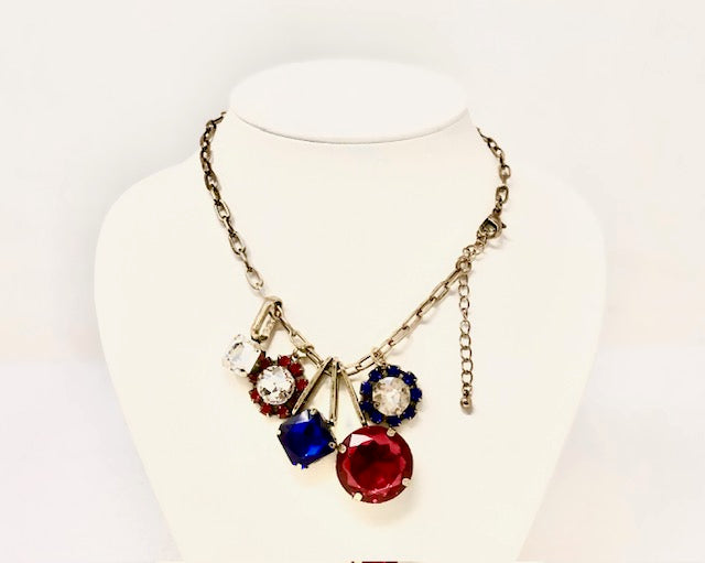 Patriotic Rhinestone Gold Chain Necklace