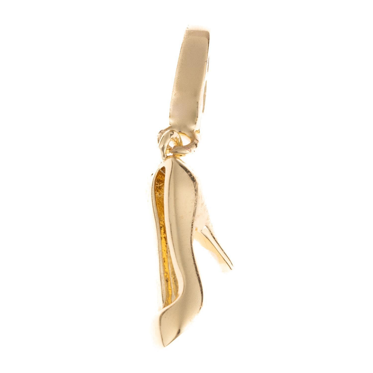 18k gold plated high heel shoe charm with a clasp for a necklace.